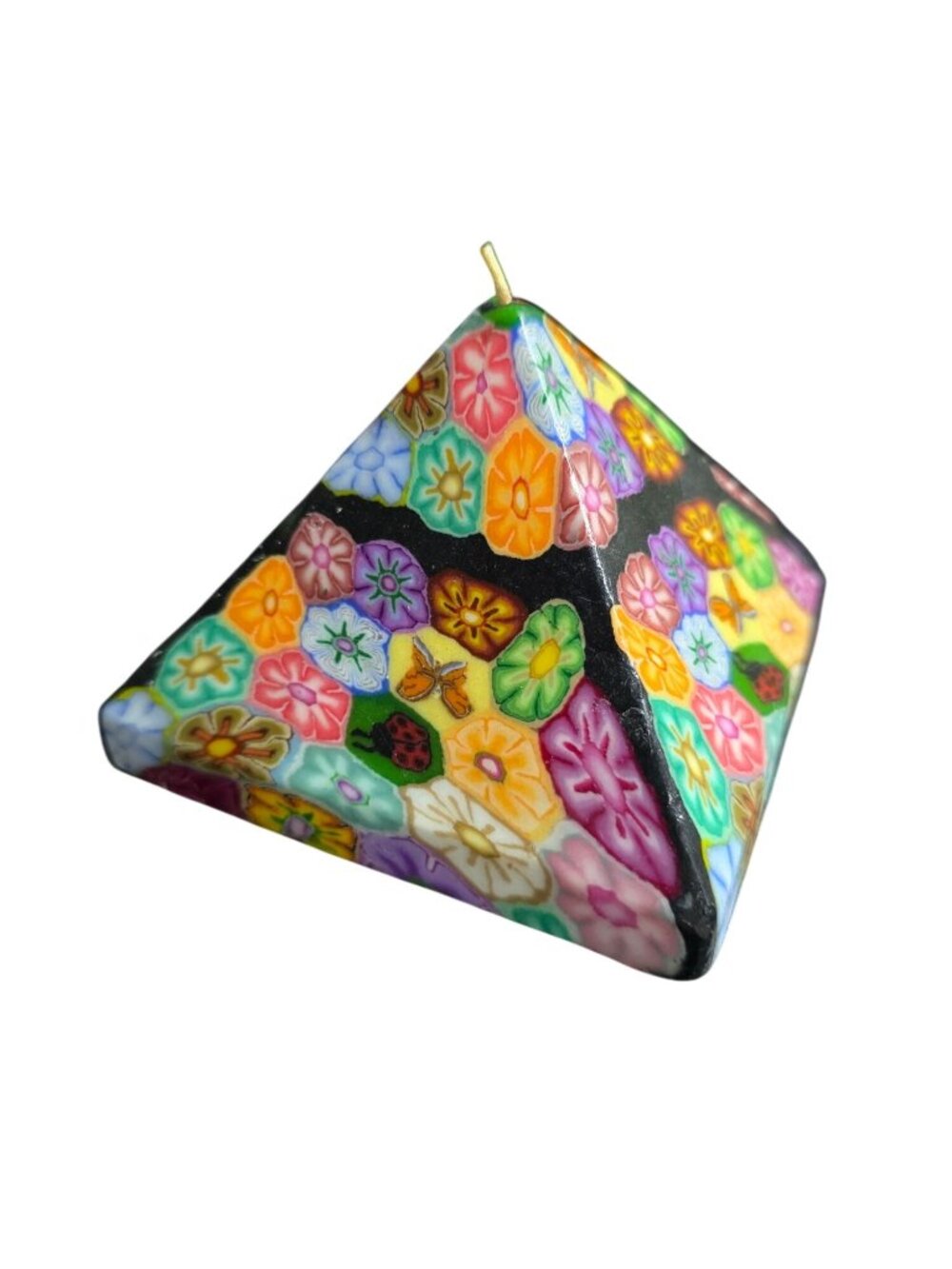 Vintage 1990's Shanghi Pacific Hand Sculpture Triangle Pyramid Millefiori, NEW!